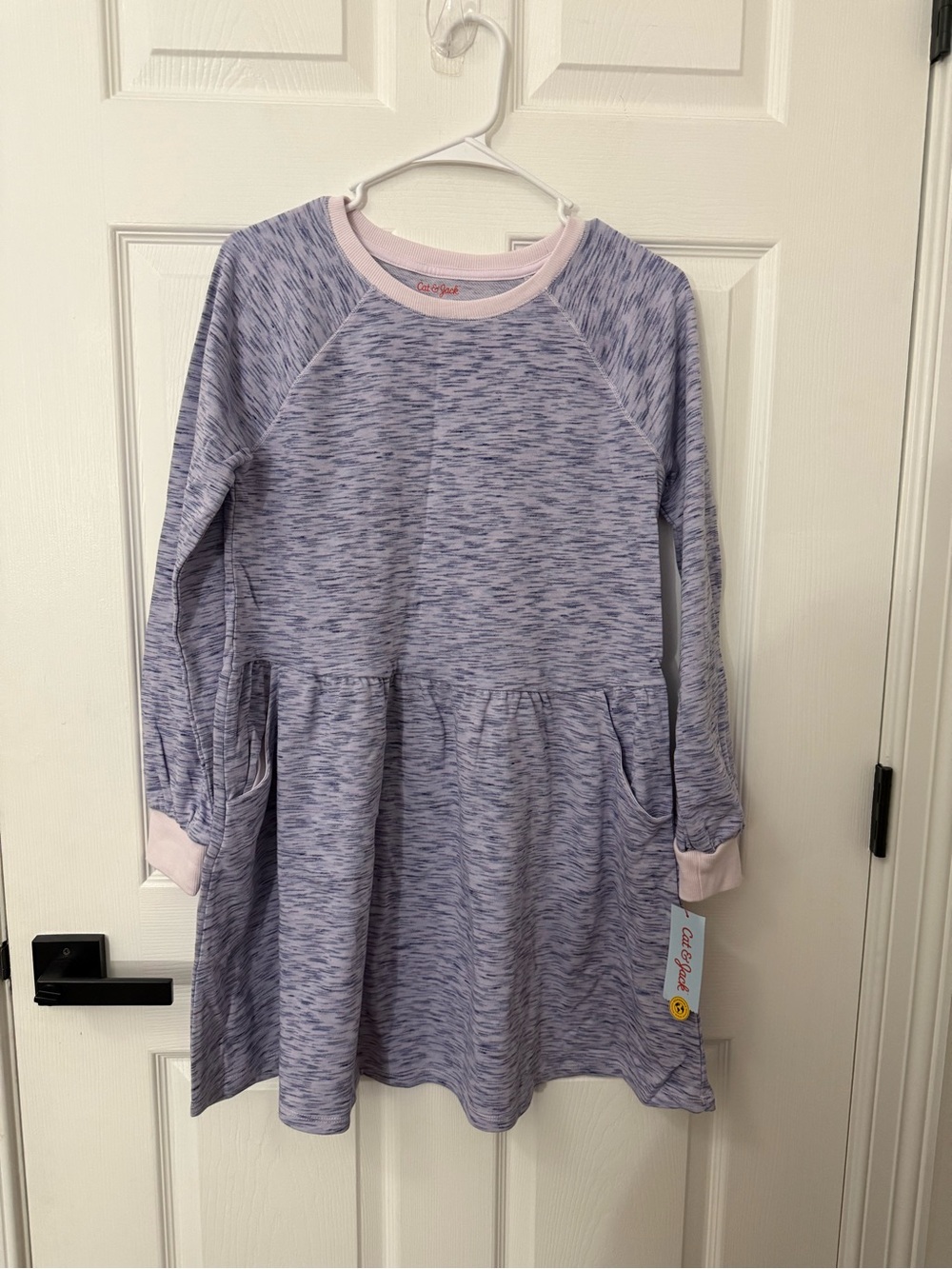 Cat & Jack Lavender Heather Long Sleeve Knit Dress with Pink Trim